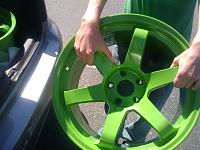 car detailed, went overboard with tire dress up.. stained finish on wheels?-green-wheels1.jpg